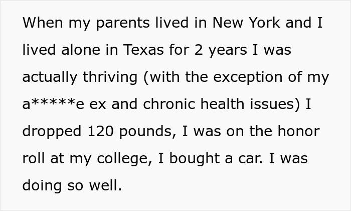 Text describing personal struggles and success despite difficult family dynamics involving autistic brother behavior.