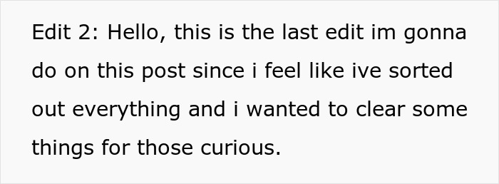 Text excerpt explaining a final edit about clearing things out for those curious regarding the situation.