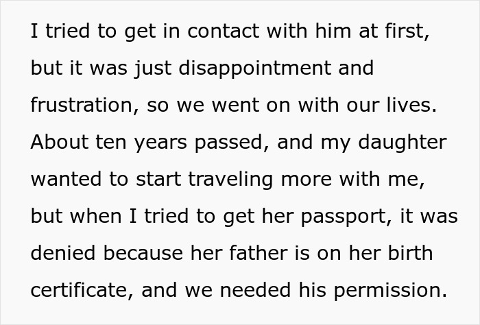 Text excerpt describing a toxic guy causing lifelong frustration and legal issues for his wife and child.
