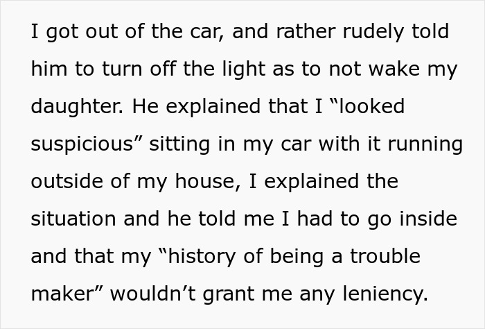 Text excerpt describing a man confronting a stalkerish HOA president accused of causing trouble and facing consequences in court.