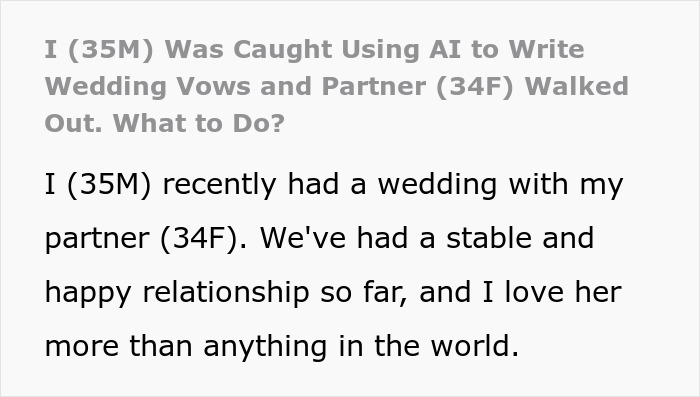Man caught using AI to write wedding vows as bride runs away from the altar in a dramatic wedding moment.