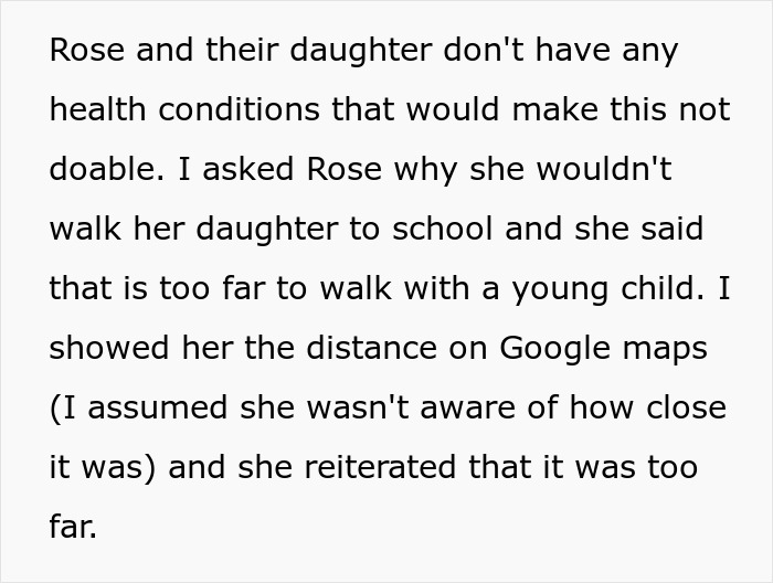 Woman refuses to take niece to school, sparking sister-in-law and family-wide meltdown over walking distance.