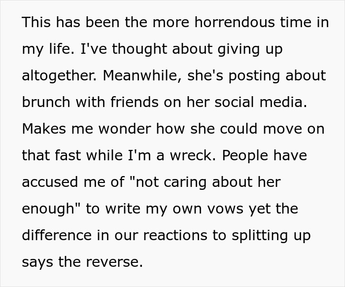 Emotional text about heartbreak after bride runs away from altar and vows involvement with ChatGPT assistance.