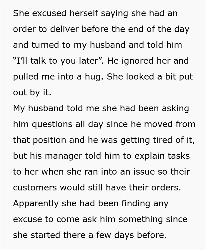 Woman gets petty revenge on husband’s coworker after she tried to seduce him with constant questions and interruptions. Woman gets petty revenge on husband’s coworker after she tried to seduce him with constant questions and interruptions.