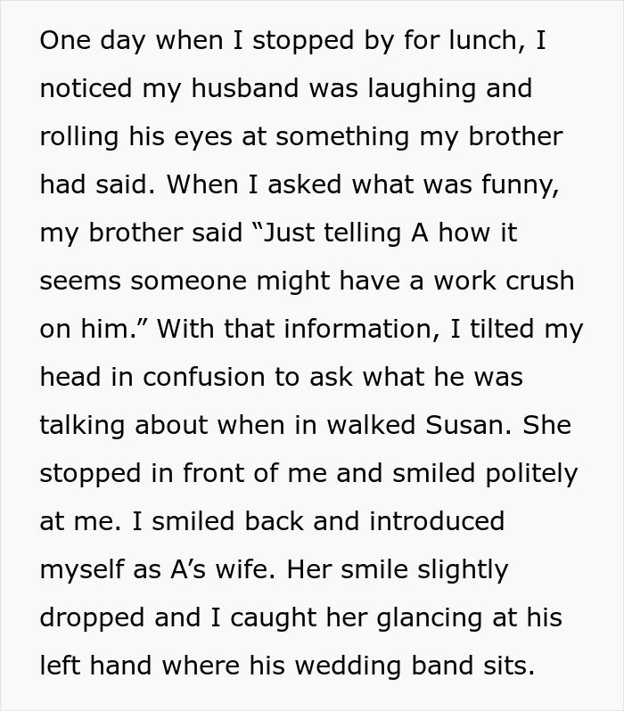 Woman gets petty revenge on husband’s coworker who tried to seduce him by confronting her with wedding band evidence. Woman gets petty revenge on husband’s coworker who tried to seduce him by confronting her with wedding band evidence.