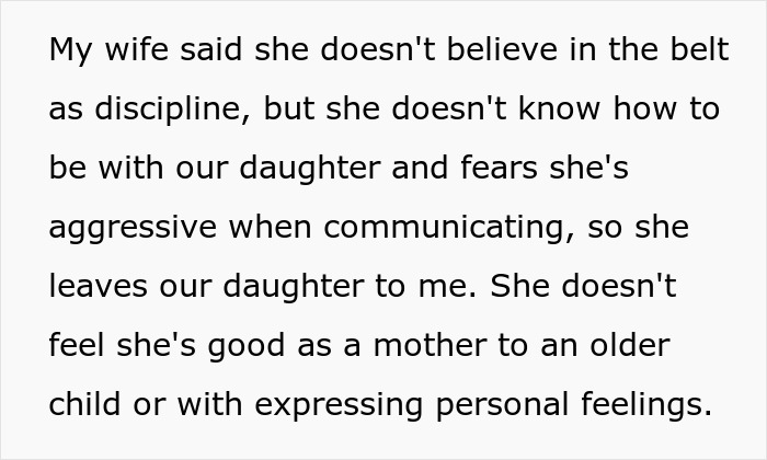 Text discussing a man feeling like a single parent as his wife prioritizes work and struggles to connect with their 10-year-old.