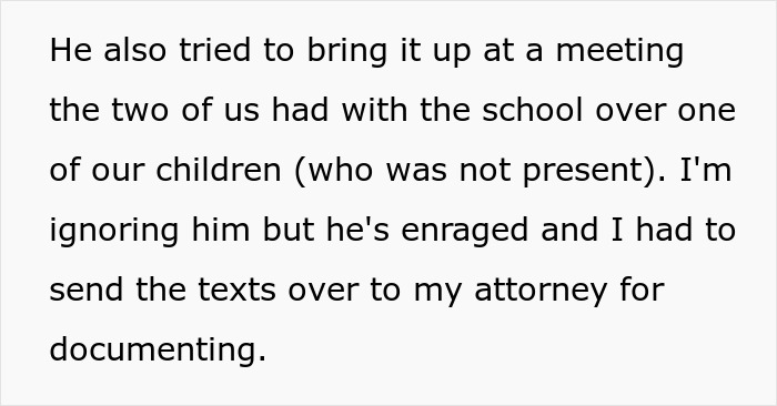 Text excerpt discussing a cheating husband furious at ex-wife amid issues with his mistress's infertility. Text excerpt discussing a cheating husband furious at ex-wife amid issues with his mistress's infertility.