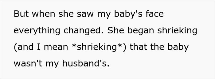 Text excerpt from a story where an Indian grandmother demands a DNA test, doubting the baby's paternity due to pale skin.