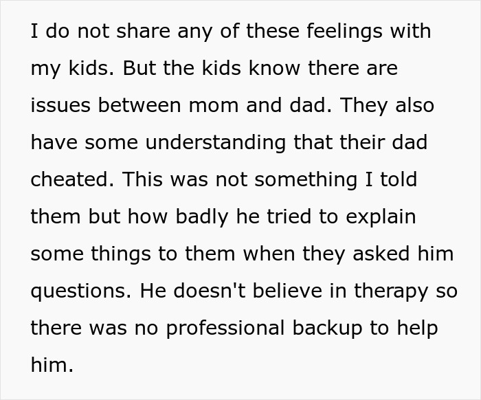 Text discussing a cheating husband, his infertility issues, and conflicts involving his ex-wife and mistress. Text discussing a cheating husband, his infertility issues, and conflicts involving his ex-wife and mistress.