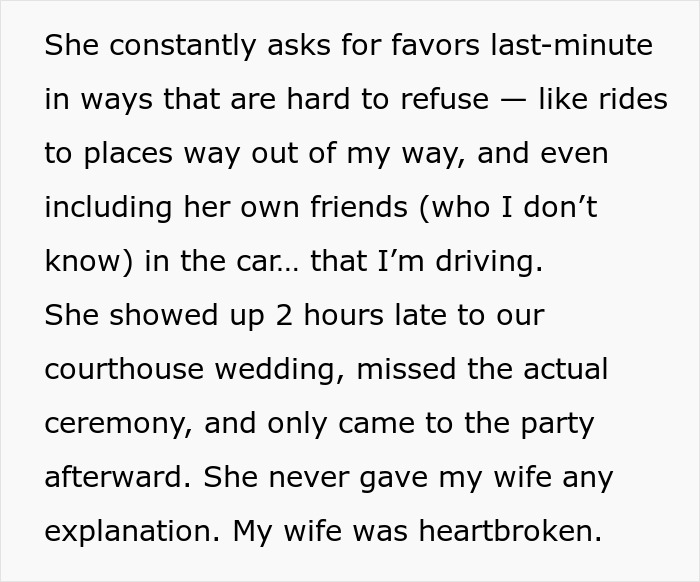 Text excerpt discussing a MIL playing the victim while family cuts contact with a gay couple after wedding issues.