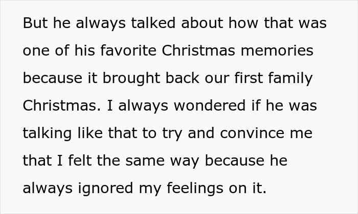 Text excerpt about a selfish dad ruining a Christmas memory and demanding an apology from his daughter.