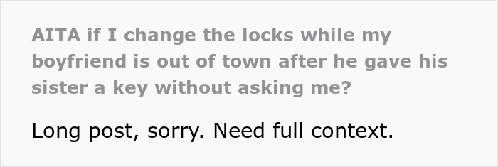 Text conversation about changing locks after boyfriend secretly gave sister a key to girlfriend&rsquo;s house, causing anger.