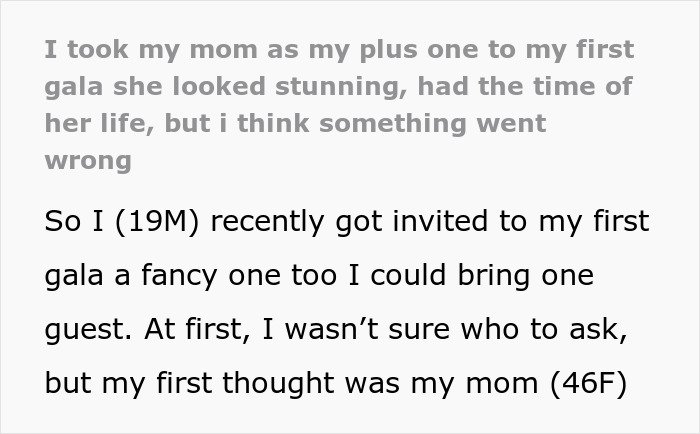 Teen takes recently divorced mom to gala to cheer her up, unknowingly introducing her to a charming womanizer.