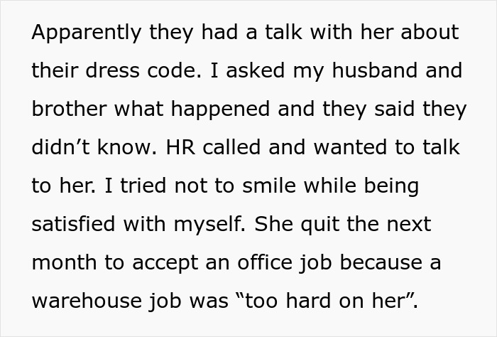Woman gets petty revenge on husband’s coworker who tried to seduce him by exposing dress code violations at work. Woman gets petty revenge on husband’s coworker who tried to seduce him by exposing dress code violations at work.