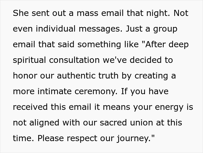 Alt text: Spiritual bride causes chaos and shock with her decision two weeks before the wedding, sparking controversy and backlash.