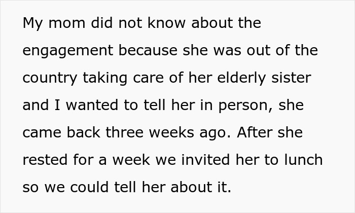 Text excerpt discussing family engagement and revealing information, highlighting conflict in a childfree couple scenario after hysterectomy prank.