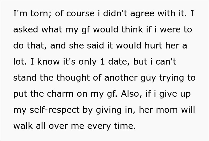 Text about a mom destroying daughter&rsquo;s happy relationship after sending her on a date, causing emotional conflict.