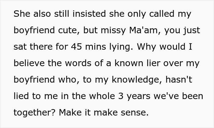 Text excerpt discussing a polyamorous woman making a pass at a taken guy and causing conflict with his girlfriend.