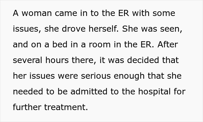 Woman in ER bed during treatment after trying to impose her rules on staff and calling cops when ignored