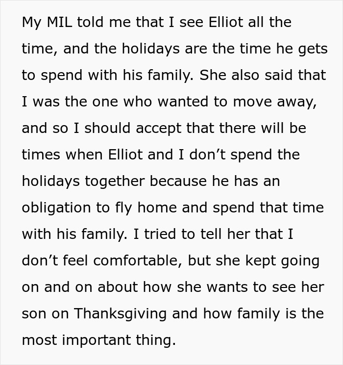 Text excerpt showing MIL upset with son choosing wife and baby over her, expressing selfish and possessive family conflict.