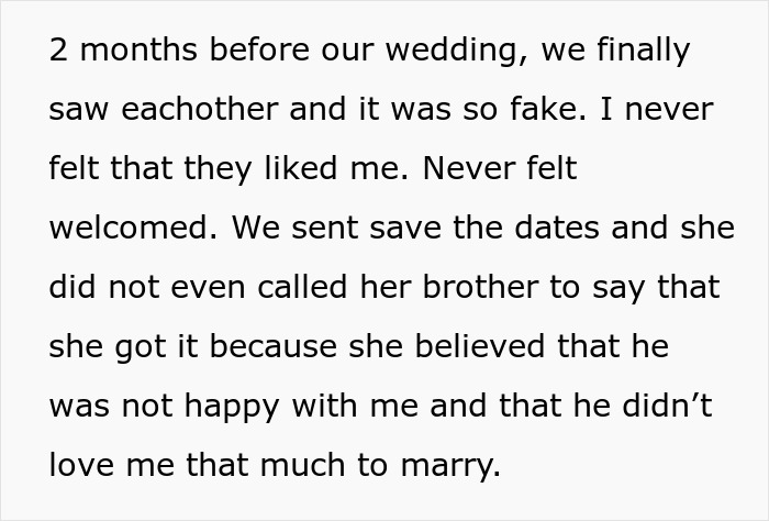 Text excerpt about a woman feeling unwelcome by her brother before her wedding, involving family tension and lack of support.