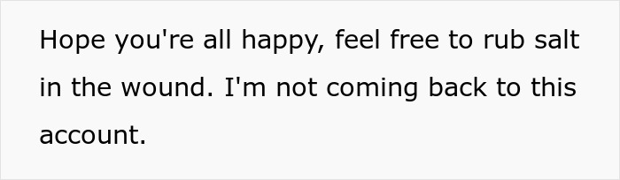 Text showing a message about not returning to an account with mention of rubbing salt in the wound, related to AI wedding vows.
