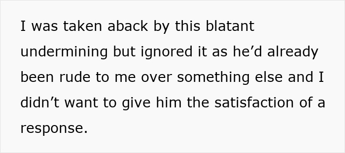 Text excerpt showing a person describing being taken aback by a father-in-law treating daughter-in-law like dirt and ignoring rude behavior.