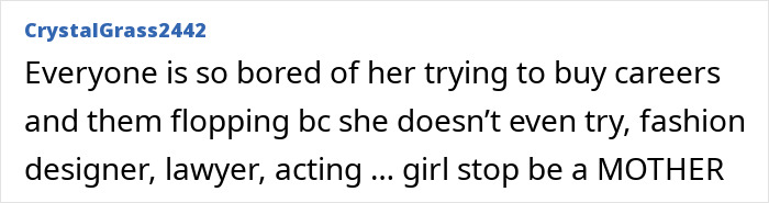 Text post about frustration with Kim Kardashian's career attempts, highlighting the painful All's Fair premiere reaction.