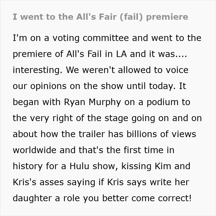 Insider reveals painful All's Fair premiere with Kim Kardashian and reactions at the event in LA.