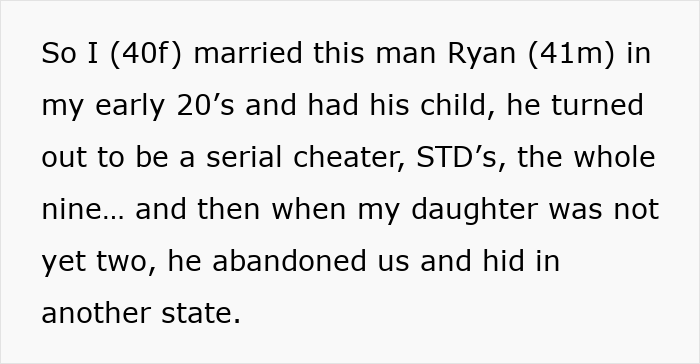 Text post describing a toxic guy&rsquo;s impact on his wife and child&rsquo;s life before facing delayed karma years later.