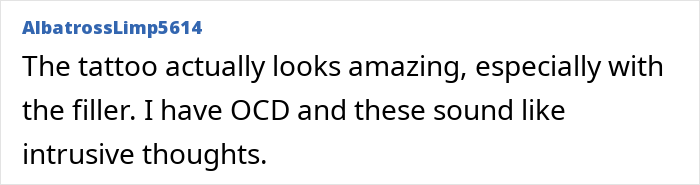 Comment about tattoo regret and emotional struggle, reflecting themes of depression and intrusive thoughts online.