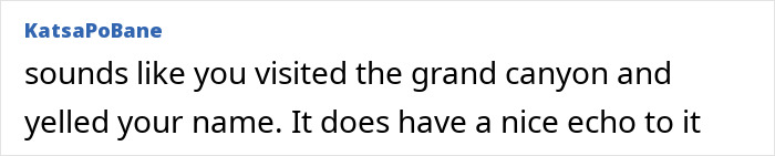 Text comment saying sounds like you visited the grand canyon and yelled your name with a nice echo, mentioning Macaulay Culkin legal name change topic.