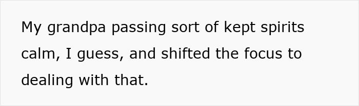 Text excerpt on a white background discussing emotions related to grandpa&rsquo;s passing, reflecting mom affair college money dad themes.