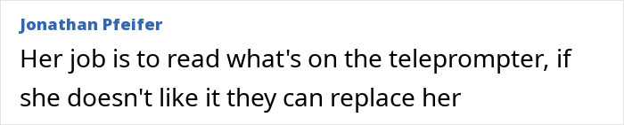 Text screenshot showing a comment about a job involving reading from a teleprompter, related to a BBC anchor disciplined for showing disgust on-air.