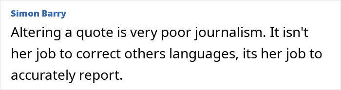 Screenshot of online comment criticizing journalism accuracy, related to BBC anchor disciplined for on-air remark involving trans people.