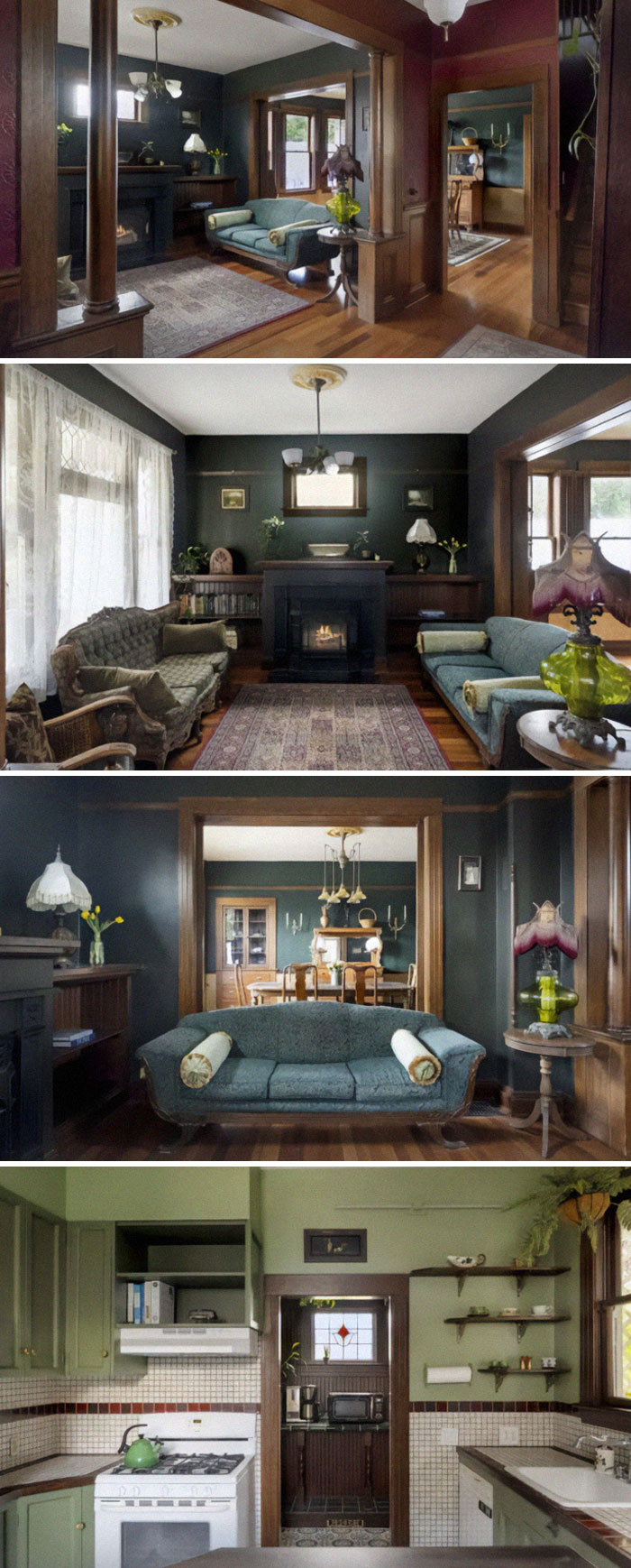 Historic living rooms and kitchen in beautiful old houses showcasing craftsmanship that has stood the test of time.