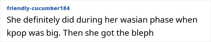 Screenshot of an online comment discussing Ariana Grande and speculation about her blepharoplasty plastic surgery.