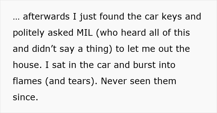 Text excerpt describing a daughter-in-law&rsquo;s emotional reaction after being mistreated by father-in-law and banned from the home.