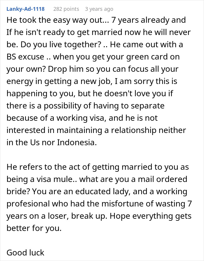 Comment discussing a woman leaving the US to start a new life in France after her boyfriend couldn&rsquo;t handle her success.
