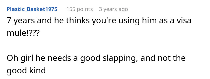 Comment discussing a woman leaving the US for France after her boyfriend couldn't handle her success.