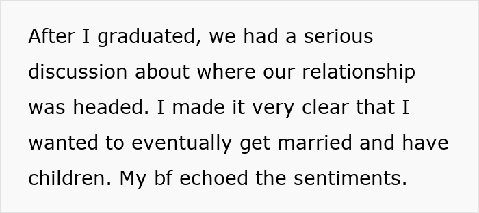Text excerpt from a woman explaining relationship challenges after graduation, linked to success and moving abroad.