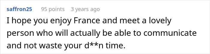 Woman reading comment on laptop about moving to France after boyfriend couldn&rsquo;t handle her success.