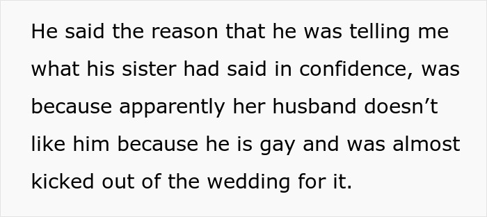 Text excerpt describing a bride mad at cousin over a dress issue during a wedding celebration.