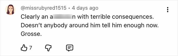 Screenshot of a social media comment criticizing a man who got eyeballs tattooed, highlighting the dangerous process and consequences. Screenshot of a social media comment criticizing a man who got eyeballs tattooed, highlighting the dangerous process and consequences.