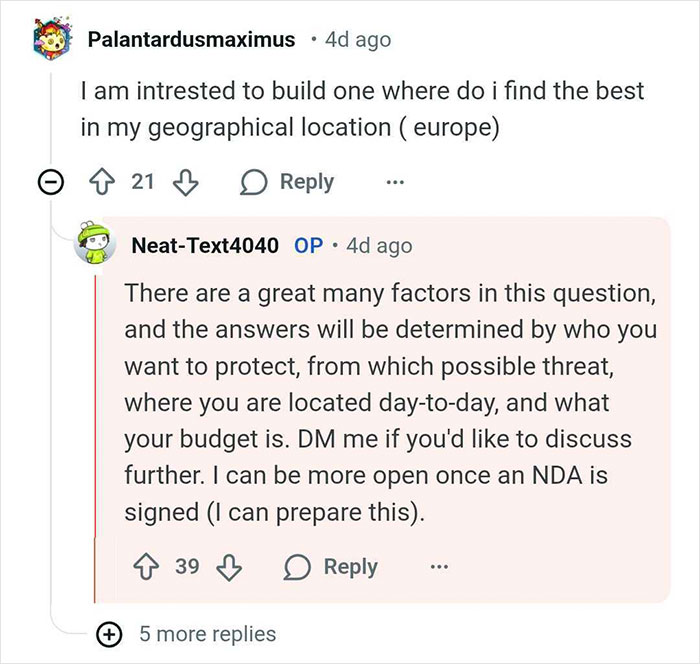 Reddit conversation about building bunkers for billionaires with discussions on location, threats, and budget considerations.