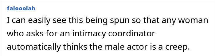 Text post by user falooolah discussing intimacy coordinators and perceptions of male actors related to Jennifer Lawrence&rsquo;s confession.