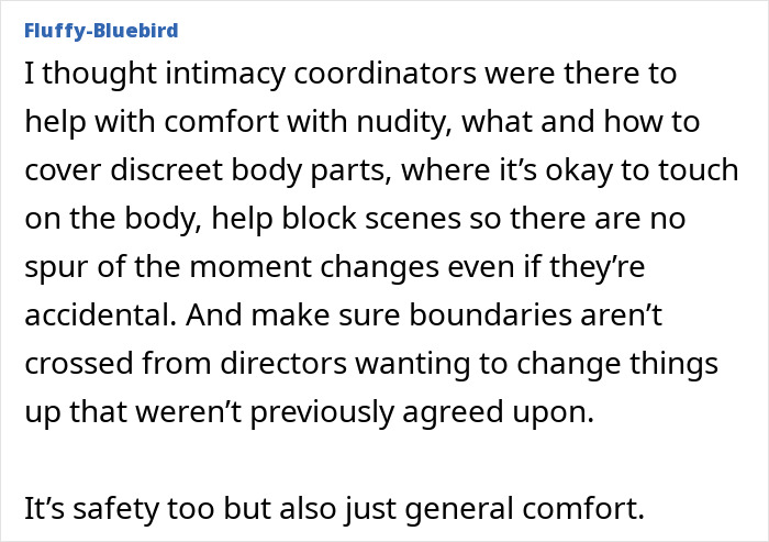 Alt text: Excerpt discussing intimacy coordinators' role in ensuring comfort and safety during scenes involving nudity and boundaries.