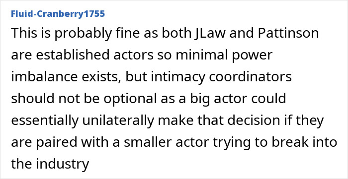 Text excerpt discussing Jennifer Lawrence and power imbalances with male co-stars related to intimacy coordination in film.