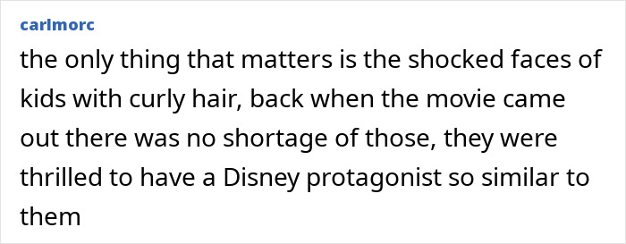 Screenshot of a social media comment discussing fan reactions to Disney live-action Moana star's changed appearance.