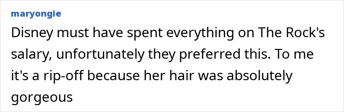 User comment expressing disappointment in Disney's casting and appearance changes in live-action Moana.